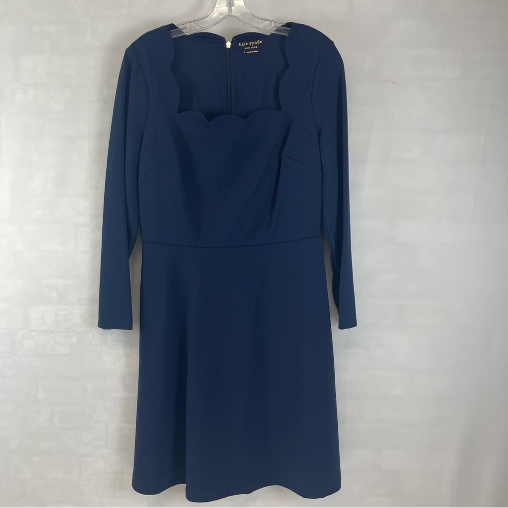 Kate Spade New York Women’s Scallop Neck Long Sleeve Dress Blue Size L